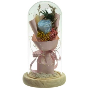 Blue Floral Artificial Fake Plant Decorative Blue In Glass Dome