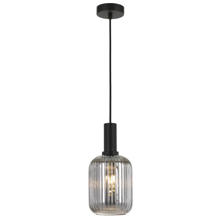 Bonura Modern Pendant Hanging Lamp Light Glass Black Smoke Ribbed