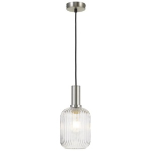 Bonura Modern Pendant Hanging Lamp Light Glass Clear Nickel Ribbed