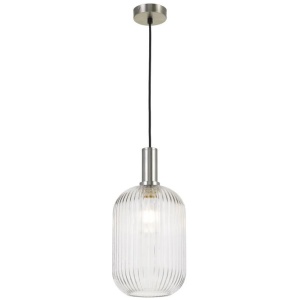 Bonura Modern Pendant Hanging Lamp Light Metal Glass Nickel Clear Ribbed