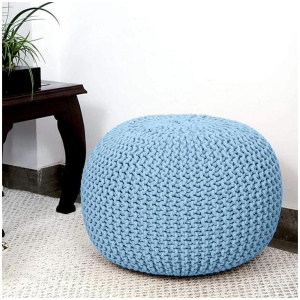 Braided Ottoman Pouffe Footstool Hand Knitted (Blue)