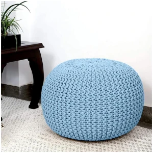 Braided Ottoman Pouffe Footstool Hand Knitted (Blue)