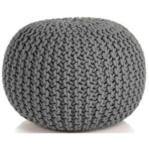 Braided Ottoman Pouffe Footstool Hand Knitted (Grey)