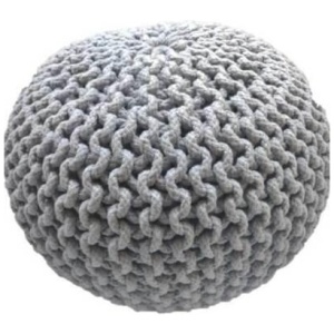 Braided Ottoman Pouffe Footstool Hand Knitted (Light Grey)