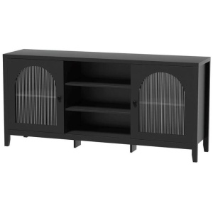 Buffet Unit Sideboard Storage Shelves Double Doors - Black