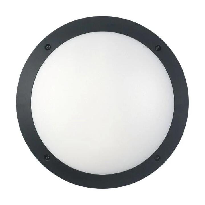 Bulkhead Wall Light Lamp 12W Round Black 4000K IP66 OD300mm 800LM