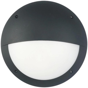 Bulkhead Wall Light Lamp 12W Round Black 4000K IP66 OD300mm Eyelid 500LM