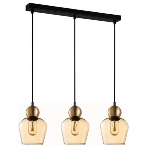 CHAMPAN Pendant Lamp Light Interior ES 3X72W Bronze Amber Glass Ellipse L620XW145XH1000mm