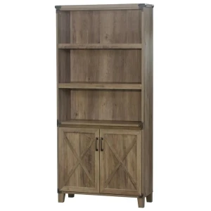 Cairo 5-Tier Bookcase Shelf Bookshelves Storage Cabinet W/ Doors- Rustic Oak