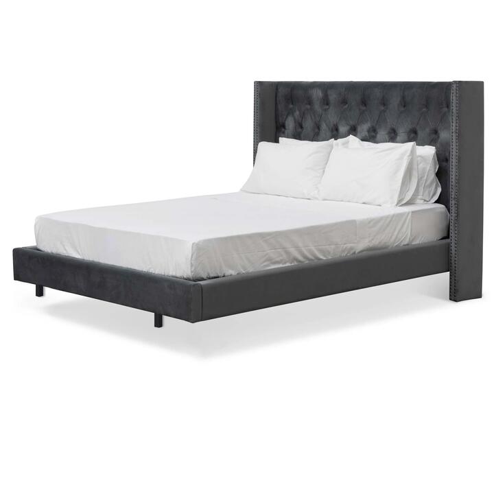 Carolina King Bed Frame - Charcoal Velvet by Interior Secrets - AfterPay Available