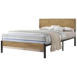 Cassy Queen Size Bed Frame - Black Metal Frame - Maple