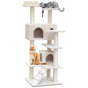 Cat Tree 134cm Tower Scratching Post Scratcher Wood Condo House Bed Beige