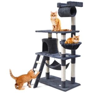Cat Tree 141cm Tower Scratching Post Scratcher Condo Wood House Bed Grey