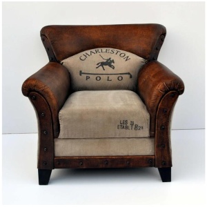 Charleston Polo Vintage Rustic ArmChair Relaxing Accent Lounge Chair