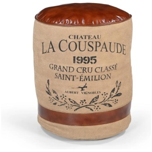 Charlotte Chateau Vintage Leather Canvas Rotund Foot Stool Ottoman