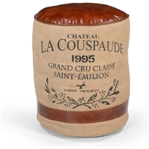 Charlotte Chateau Vintage Leather Canvas Rotund Foot Stool Ottoman