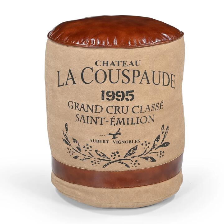 Charlotte Chateau Vintage Leather Canvas Rotund Foot Stool Ottoman