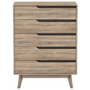 Chase Scandinavian Tallboy 5 Drawers Chest Cabinet - Oak