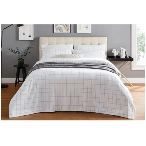 Check Cotton Flannelette Quilt Cover Set - Blue, King