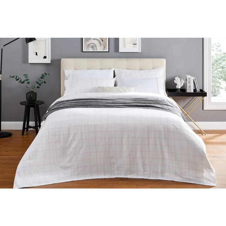 Check Cotton Flannelette Quilt Cover Set - Pink, King