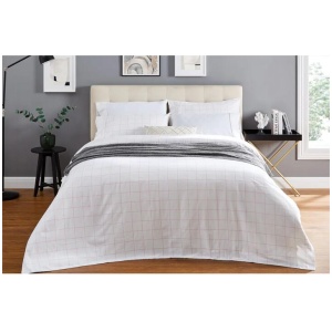 Check Cotton Flannelette Quilt Cover Set - Pink, Single