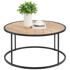 Chevron Round Wood Top Metal Frame Coffee Table - Black & Ash Veneer