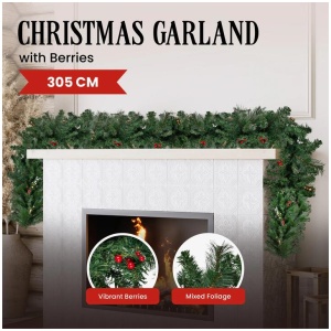 Christabelle 3.05m Christmas Garland with Berries Pine Tree Decoration Ornament