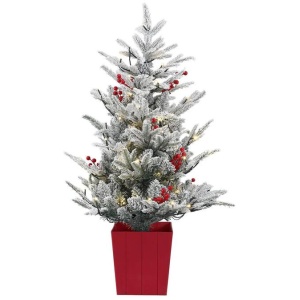 Christmas Tree 1M LED Potted Xmas Party Decor Red Barries Flocked