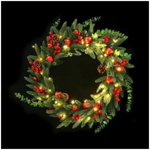 Christmas Wreath 60CM LED Garland Berries Pine Cones Party Decor
