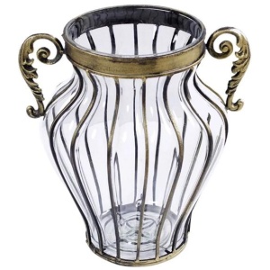 Clear European Glass Home Decor Flower Vase with Two Metal Handle
