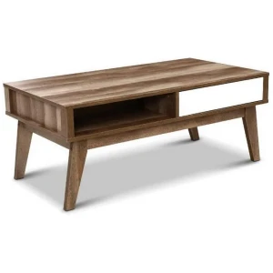 Coffee Table 2 Storage Drawers Open Shelf Scandinavian Wooden White