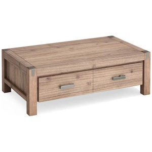Coffee Table Solid Acacia Wood & Veneer 1 Drawer Storage Oak Colour