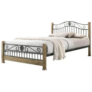 Cosmo Queen Size Bed Frame - Black Metal Frame - Maple
