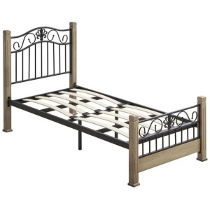 Cosmo Single Size Bed Frame Wooden Pole Black Metal Frame - Maple