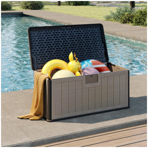 Costway378 L Large Deck Box 200kg Weight Capacity Resin Storage Bench with Lockable Lid-Dark Grey