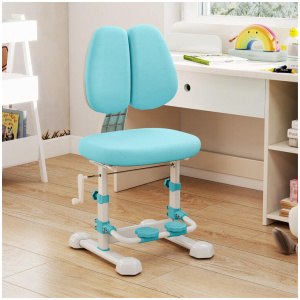 CostwayErgonomic Kids Study Chair with Adjustable Double Backrest and Footrest-Blue