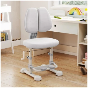 CostwayErgonomic Kids Study Chair with Adjustable Double Backrest and Footrest-Grey