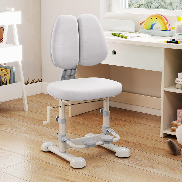 CostwayErgonomic Kids Study Chair with Adjustable Double Backrest and Footrest-Grey
