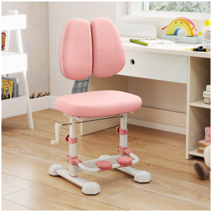 CostwayErgonomic Kids Study Chair with Adjustable Double Backrest and Footrest-Pink