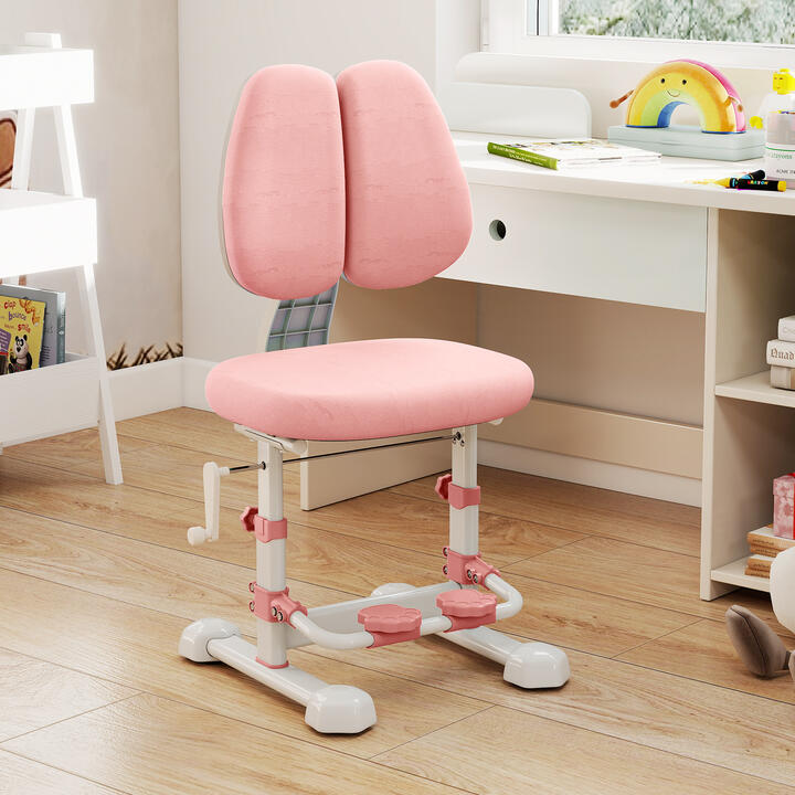 CostwayErgonomic Kids Study Chair with Adjustable Double Backrest and Footrest-Pink