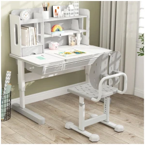 CostwayHeight-adjustable Kids Desk Chair Children Study Chair with Double Back Support-Grey