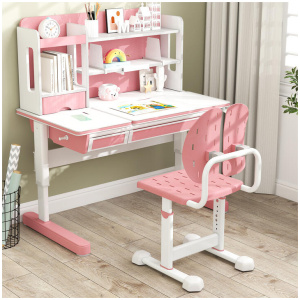 CostwayHeight-adjustable Kids Desk Chair Children Study Chair with Double Back Support-Pink