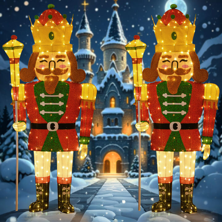 CostwayPre-lit Outdoor Christmas Lightened Nutcracker King Decoration-2 Pieces