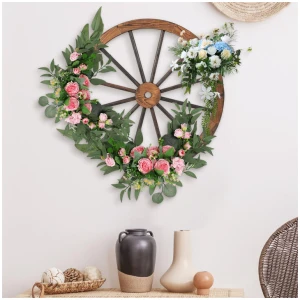 CostwaySet of 4 Decorative Wooden Wagon Wheels 76cm Vintage Wagon Wheel Wall Decor