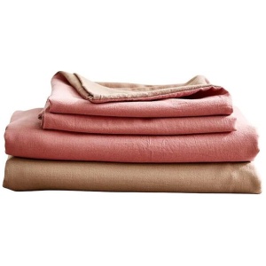 Cosy Club Washed Cotton Sheet Set Pink Brown Double