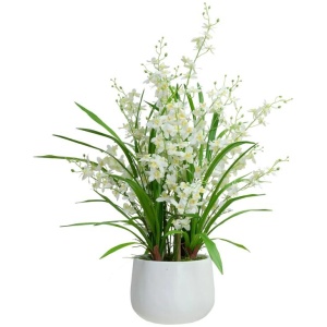 Cream Dancing Lady Orchid Artificial Fake Plant Flower Decorative 78cm In Pot