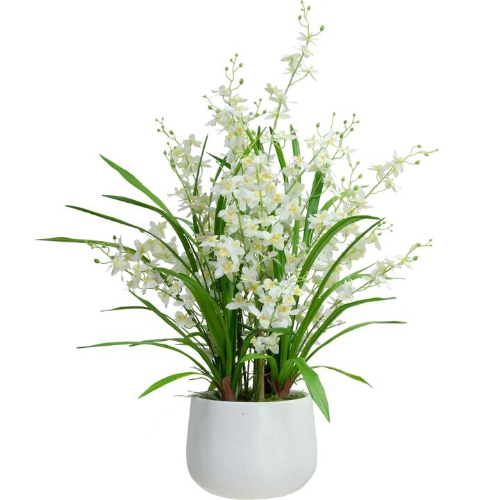 Cream Dancing Lady Orchid Artificial Fake Plant Flower Decorative 78cm In Pot