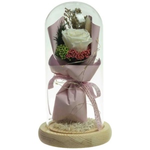 Cream Floral Artificial Fake Plant Decorative 21cm In Glass Dome