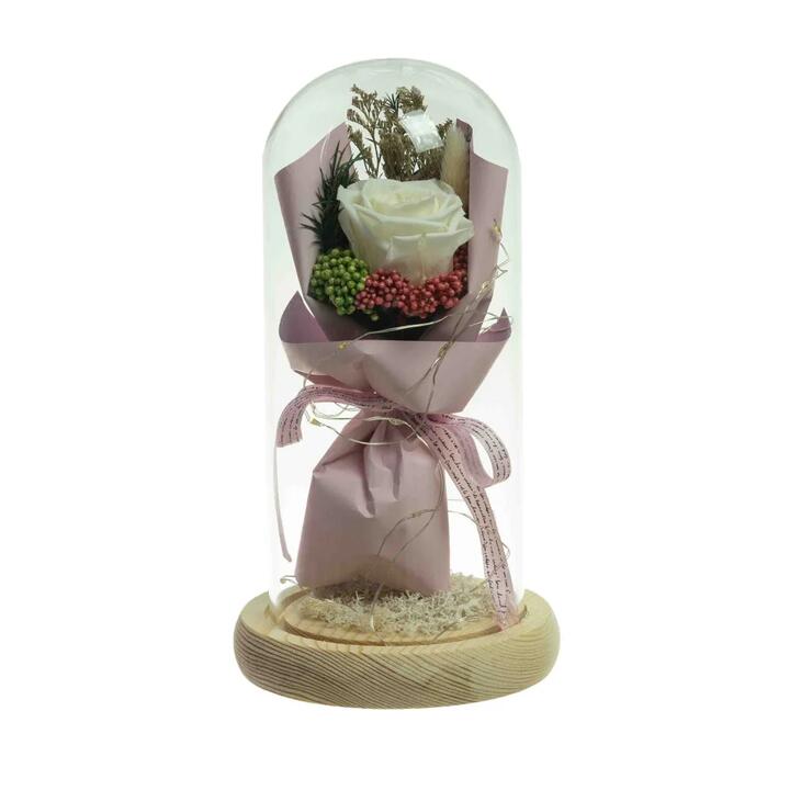 Cream Floral Artificial Fake Plant Decorative 21cm In Glass Dome