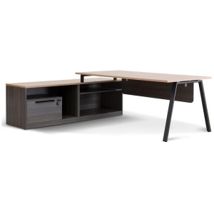 Cuevas 2.2m Left Return Office Desk - Black with Natural Top by Interior Secrets - AfterPay Available